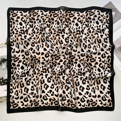 Luxury Leopard Print Silk Scarf for Women Spring Summer - Smarsty