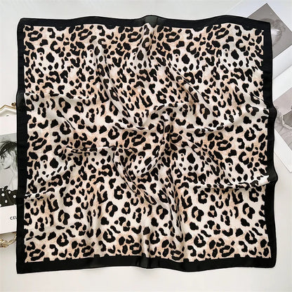 Luxury Leopard Print Silk Scarf for Women Spring Summer - Smarsty
