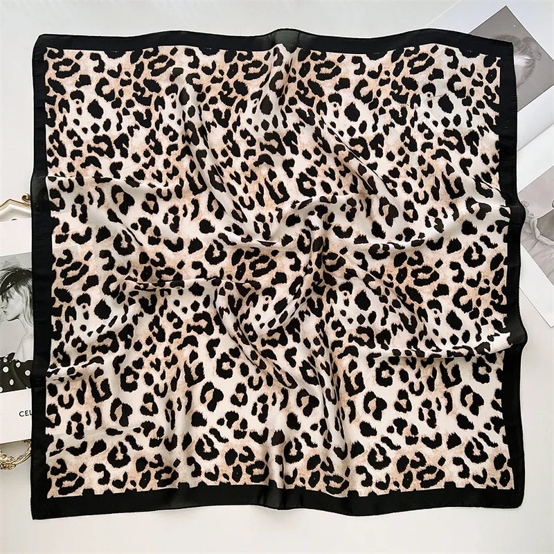 Luxury Leopard Print Silk Scarf for Women Spring Summer - Smarsty