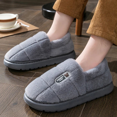Men's slippers Winter Solid Color Wrap Heels Plush Slippers Non-slip Warm Women Men Home Casual Cotton Shoes Big Size 50 51 - Smarsty