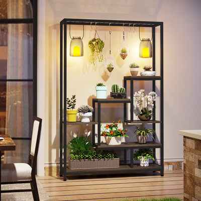 Tribesigns 5 Tiers Tall Indoor Plant Stand 70.9 inches Large Metal Plant Shelf with 10 PC S Hanging Hooks for Garden - Smarsty