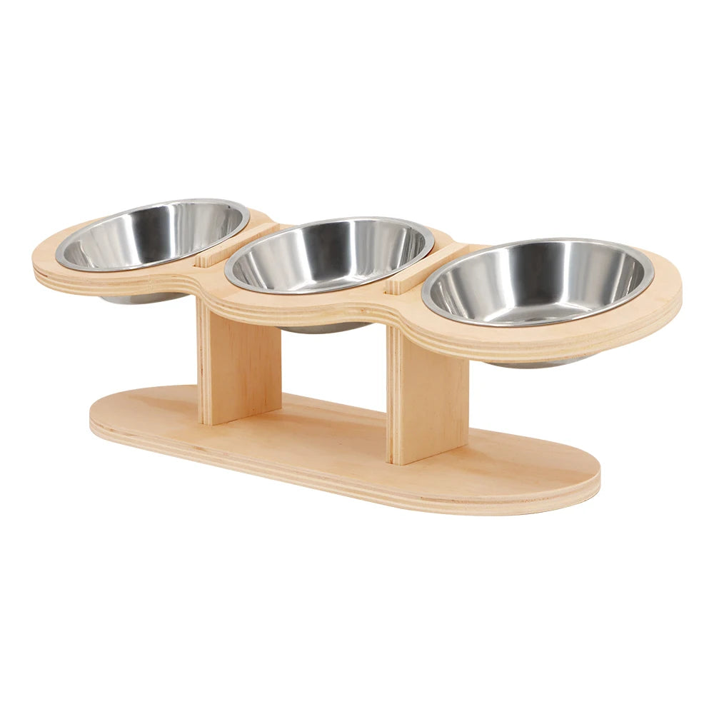 Tilted Raised Cat Feeder with Three Stainless Steel Bowls - Smarsty