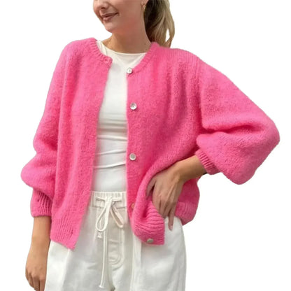 Women Solid Knitted Single Breasted Cardigan O-neck Long Sleeve Loose Soft Sweater 2024 Autumn Lady Knitwear ﻿ - Smarsty