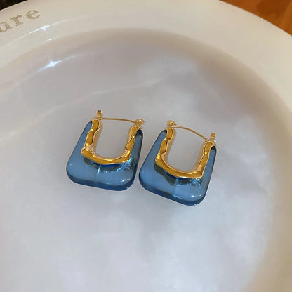 Geometric Resin Earrings in Green and Pink for Women 2023 - Smarsty