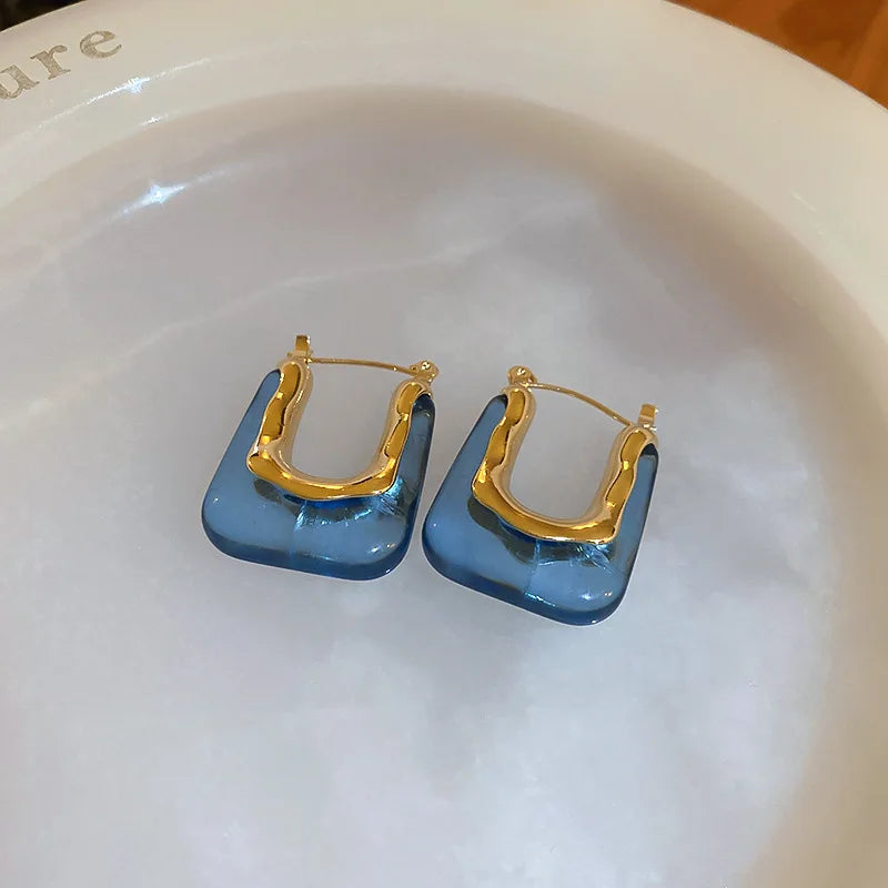 Geometric Resin Earrings in Green and Pink for Women 2023 - Smarsty