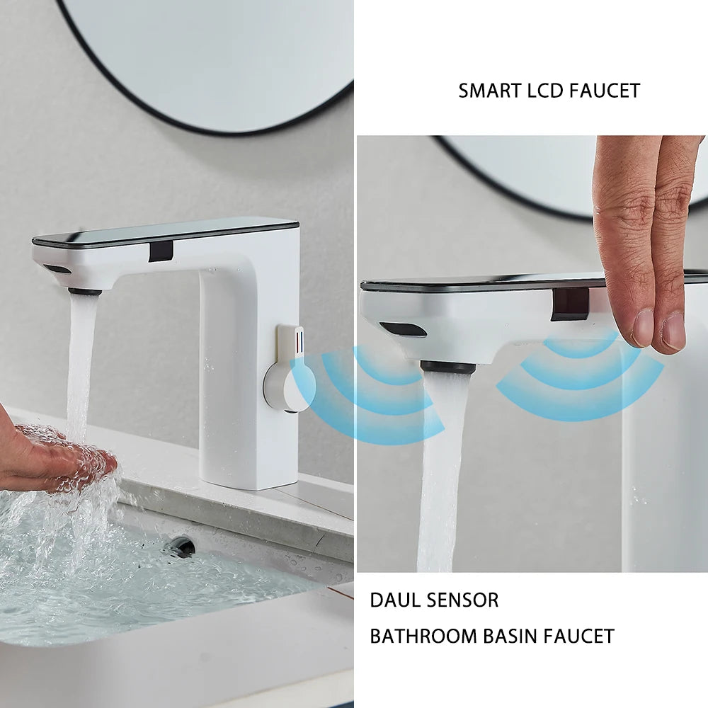 White Smart Sensor Basin Faucet with Digital Display - Smarsty