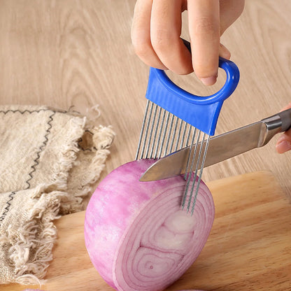1PC-Stainless steel heart-shaped onion fork kitchen vegetable fruit clip potato needle slicing auxiliary tool