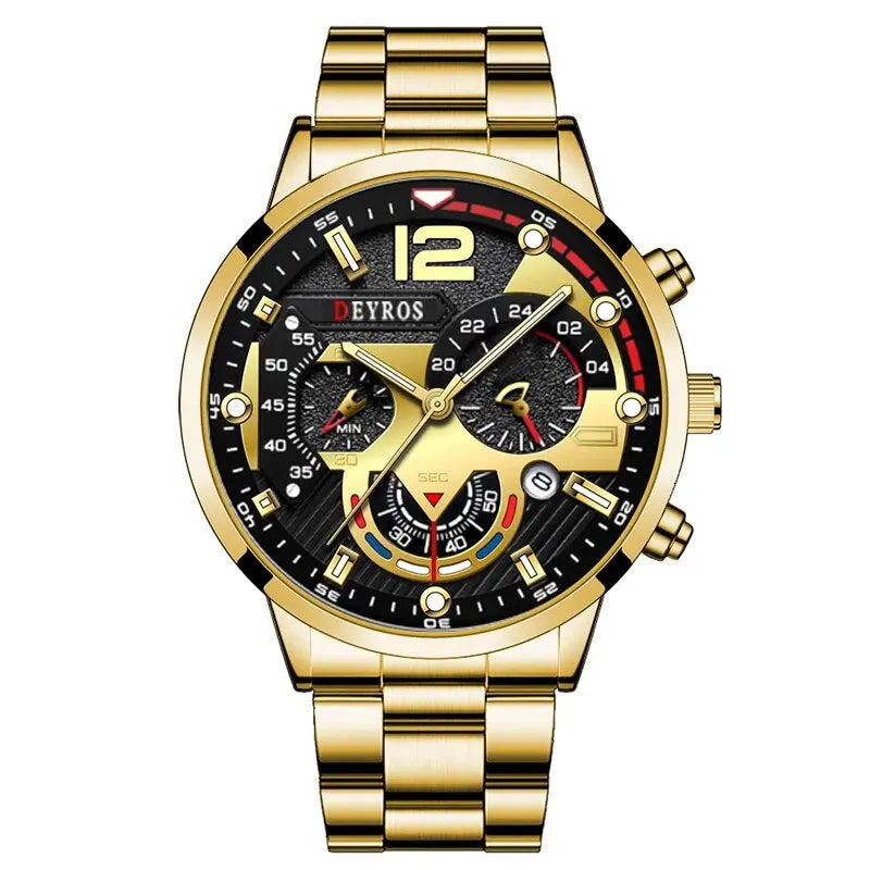 Luxury Mens Stainless Steel Quartz Watch with Calendar - Smarsty