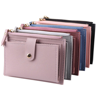 Women Wallets PU Leather Female Purse Mini Hasp Solid Multi-Cards Holder Coin Short Wallets Slim Small Wallet Zipper Hasp - Smarsty