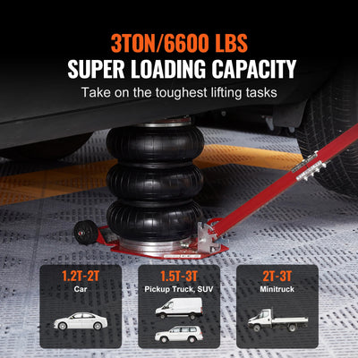 SucceBuy Pneumatic Jack 3 Ton/5 Ton Triple Bag Air Jack Quick Lift Heavy Duty Car Repair Jacks Folding Rod Jacks with Two Wheels - Smarsty