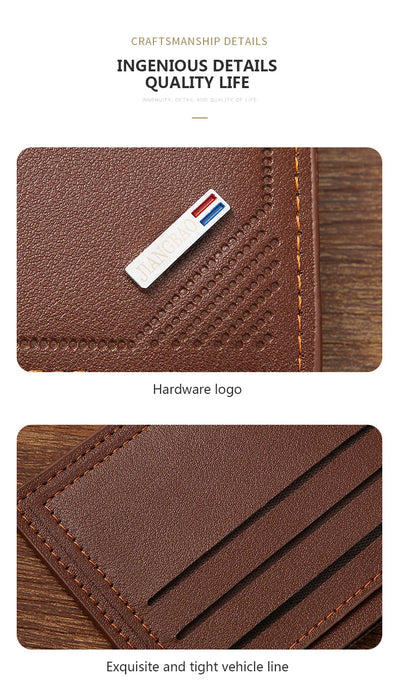 Men's Short Leather Slim Wallets Business Man Money Clip Credit Card Holder Purse Thin Minimalist Bifold Wallet - Smarsty
