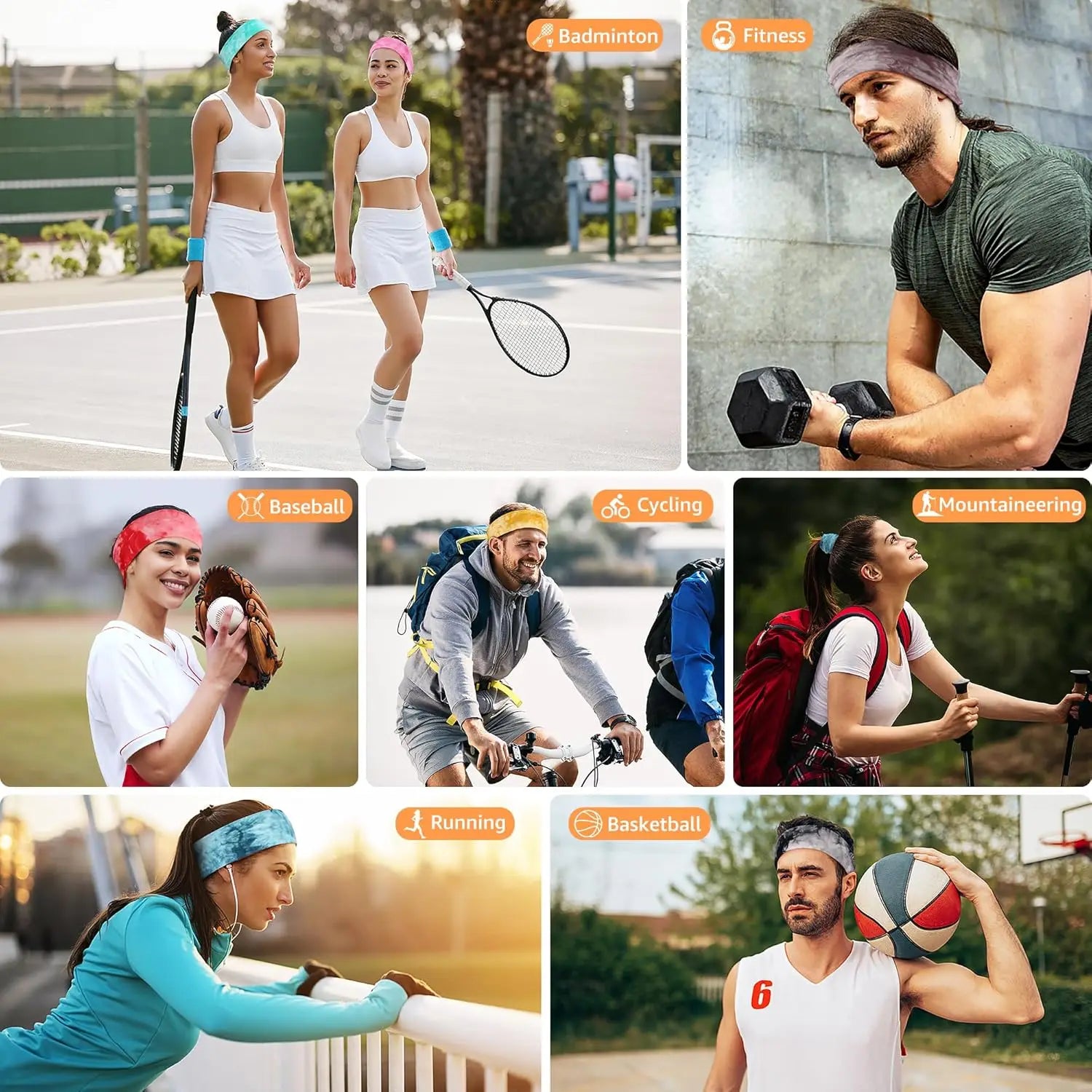 Unisex Sweat Absorbing Sports Headbands 6 Pack Cotton - Smarsty
