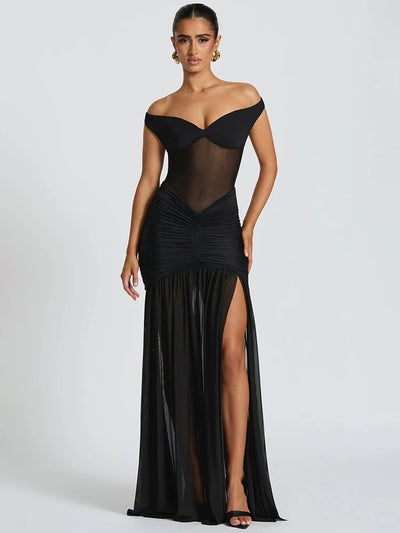 Mozision Off-shoulder Backless Sexy Maxi Dress Women Gown Halter Sleeveless Backless Thigh High Split Club Party Long Dress - Smarsty