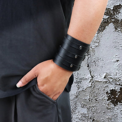 Vintage Leather Cuff Bracelet Adjustable Punk Wristband - Smarsty