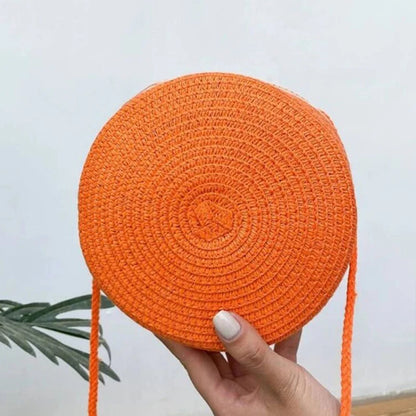 Round Straw Bag For Women Woven Handmade Shoulder Bag - Smarsty