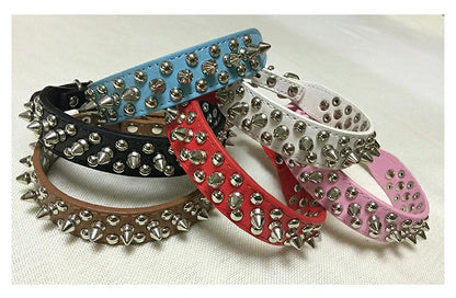 Adjustable Leather Dog Collar with Spikes for Small Pets - Smarsty
