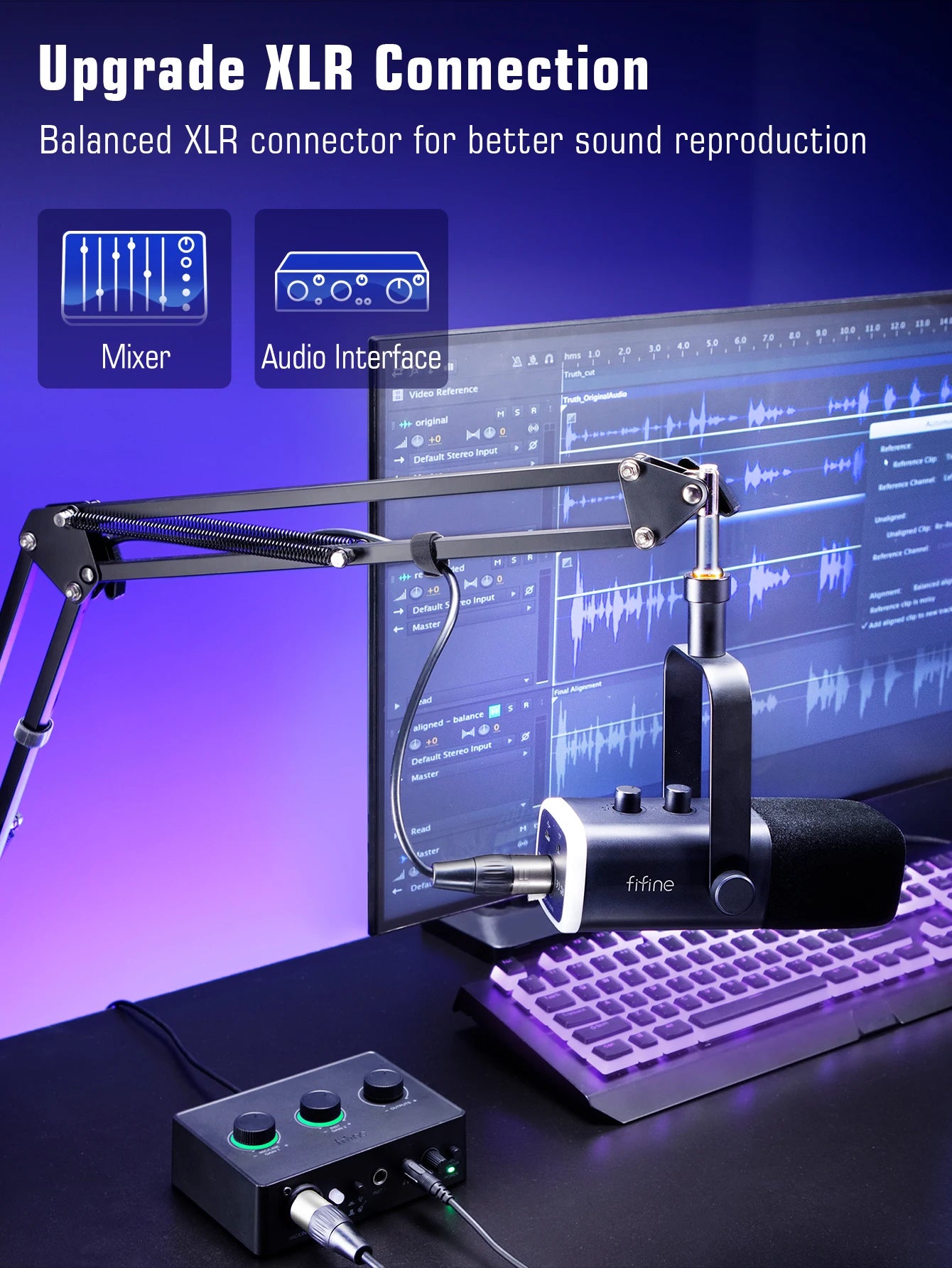FIFINE Dynamic XLR Microphone Kit with RGB Control - Smarsty