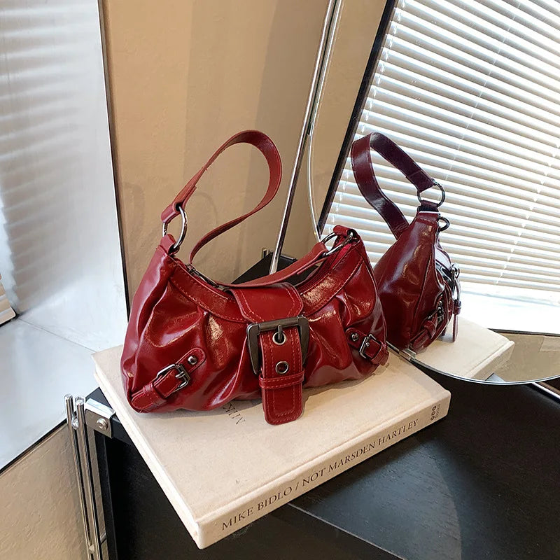 Vintage Leather Shoulder Mini Bag Y2K Wasteland Style - Smarsty