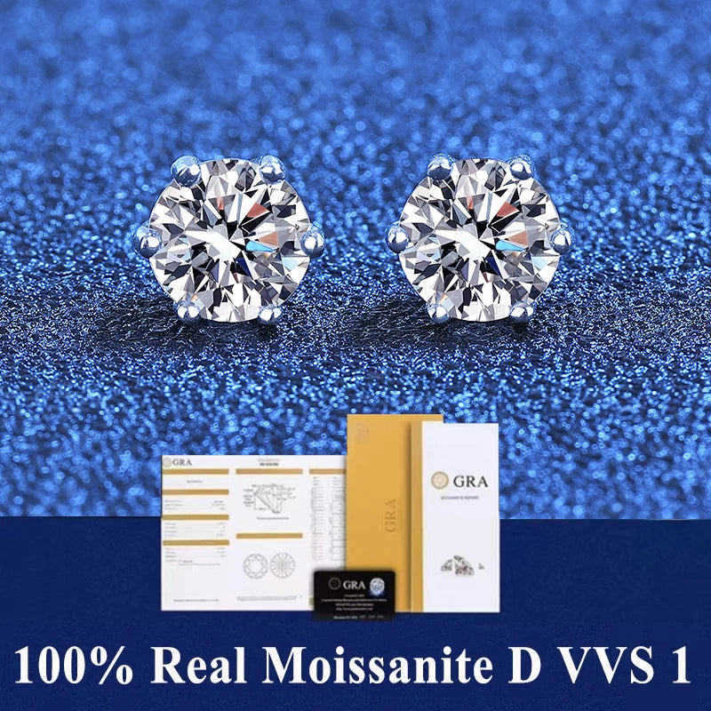 Sterling Silver Moissanite Stud Earrings Certified D - Smarsty