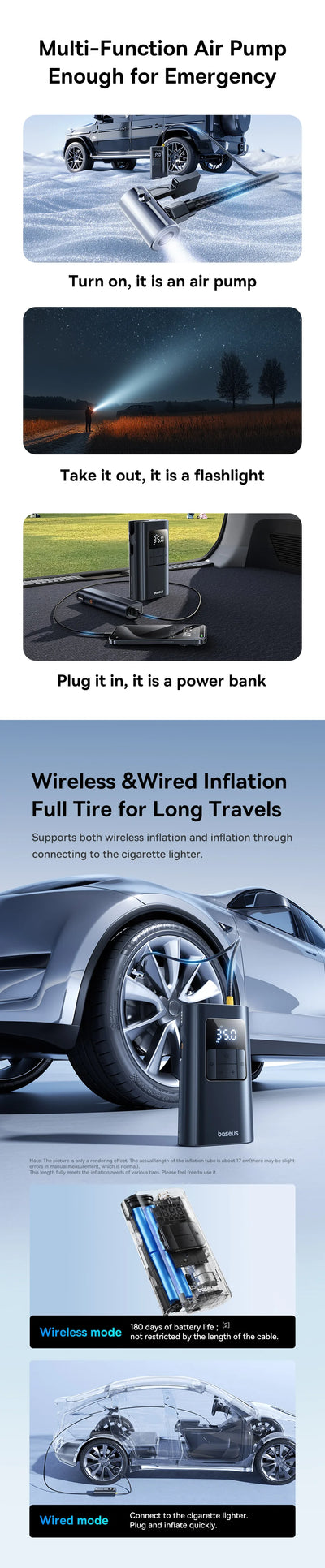 Wired And Wireless Car Air Pump 2in1 Portable Inflator - Smarsty