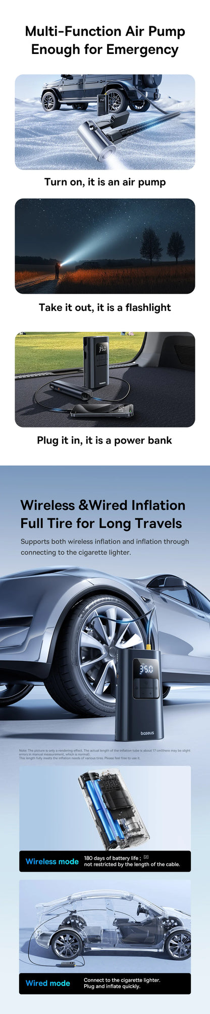 Wired And Wireless Car Air Pump 2in1 Portable Inflator - Smarsty