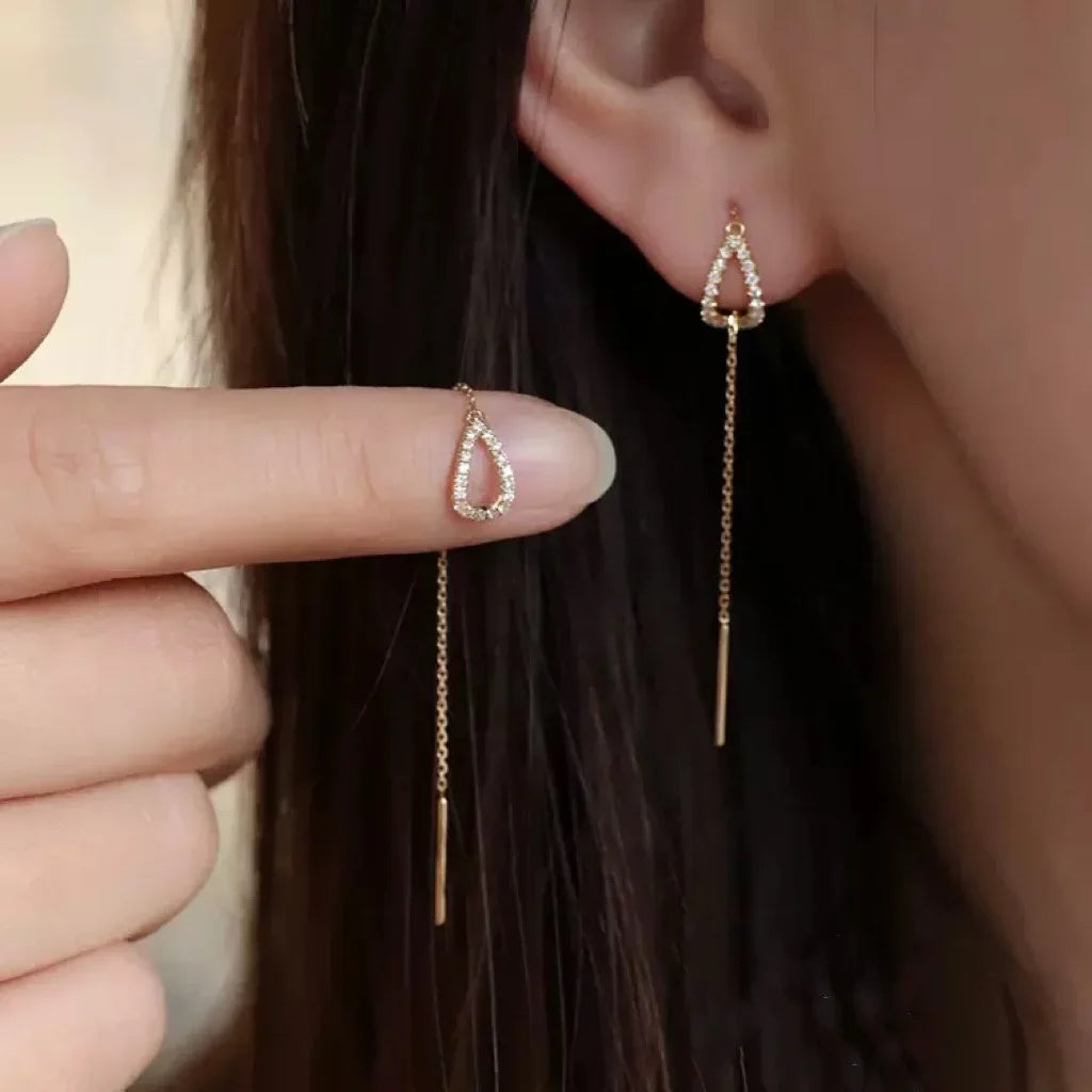 Rose Gold Drop Earrings with Zircon Crystals for Women - Smarsty