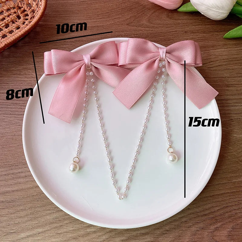Pink Pearl Bow Hair Clip for Girls Accessories - Smarsty