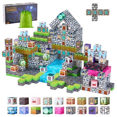 SucceBuy 100PCS Magnetic Blocks Cemetery Zombies Set Magnetic Building Cubes Construction Stacking Toys for Kids Birthday Gift