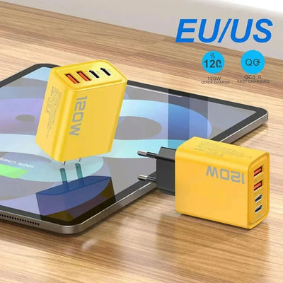 4 Ports USB C PD Charger Quick Charge 3.0 Type C USB Phone Chargers Fast Charging Adapter For iPhone 16 15 Samsung Xiaomi Huawei - Smarsty