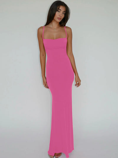 Hugcitar 2025 Spring Solid Sleeveless Backless Elegant Sexy Bodycon Y2K Maxi Prom Dress Women Clothes Birthday Party Casual Y2K - Smarsty