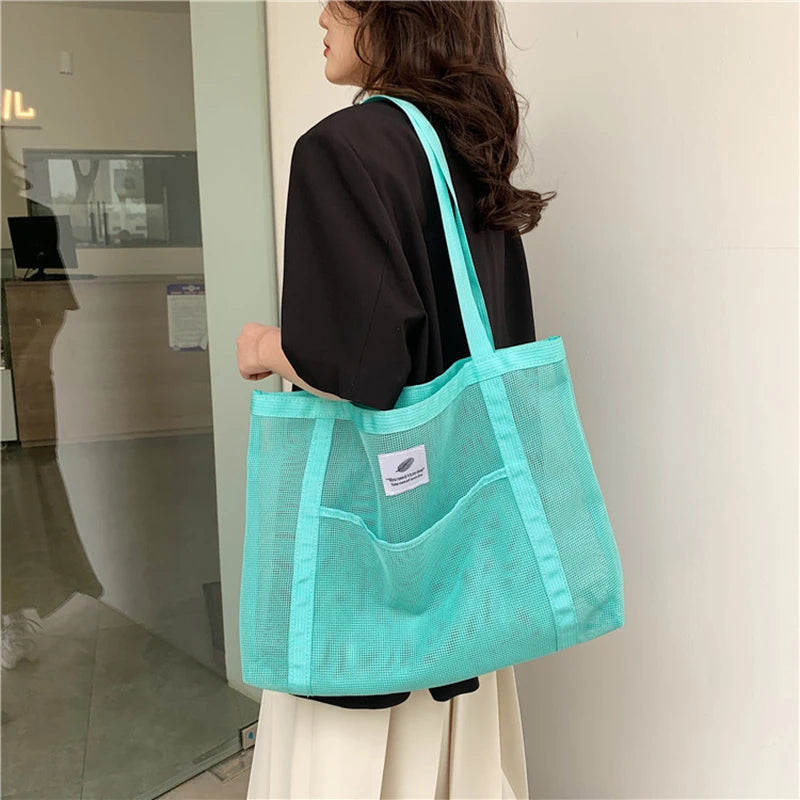 Transparent Mesh Shoulder Bag for Travel and Beach - Smarsty