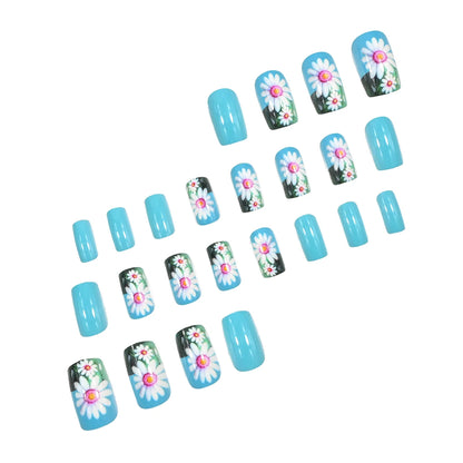 24 Piece Short Square Fake Nails with Colorful French Design - Smarsty
