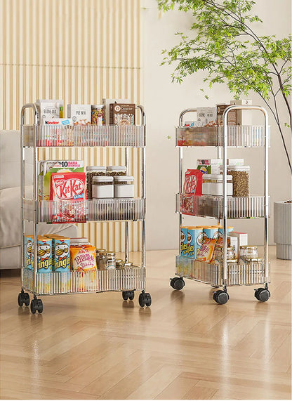 Mobile Shelf with Wheel Multi-Layers Storage Rack Home Trolley for Snacks Cosmetic Sundries Organizer 2/3/4 Tiers Rolling Cart
