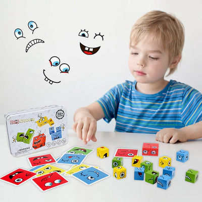 Cube Face Change Building Blocks Board Game Wood Puzzle Montessori Expression Wooden Blocks Blocos For Children Kids Toys Gift by Smarsty