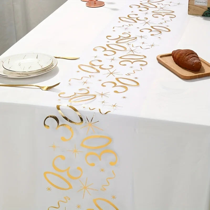Gold Birthday Table Runner Decor for 20th 30th 60th Celebrations - Smarsty