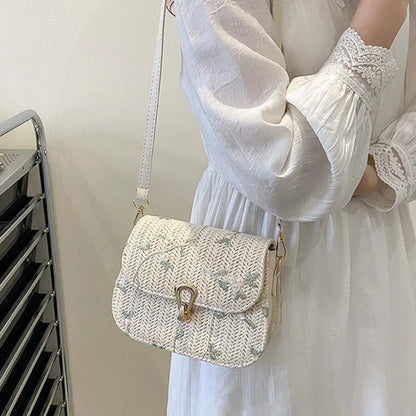 Straw Saddle Bag Crossbody Embroidered For Women Trendy - Smarsty