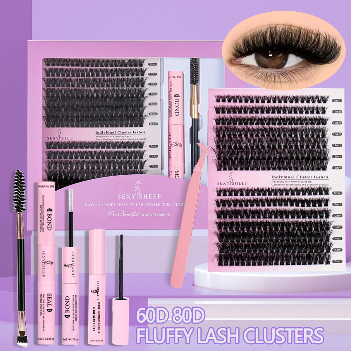 DIY False Eyelashes Clusters Extensions Individual Lashes Cluster Natural Segmented With glue,Remover,lash brush，tweezers - Smarsty