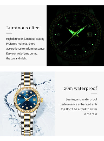 OLEVS Women's Automatic Waterproof Luxury Watch with Luminous Dial - Smarsty