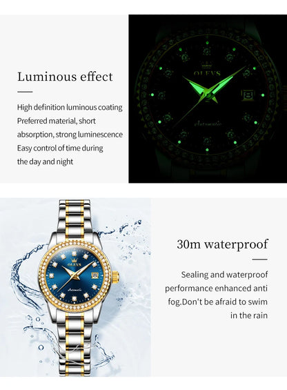 OLEVS Women's Automatic Waterproof Luxury Watch with Luminous Dial - Smarsty