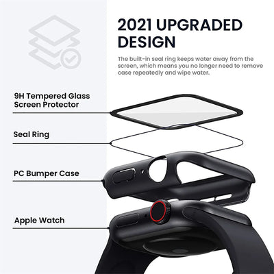 Tempered Glass+Case For Apple Watch 38mm 40mm 41mm 42mm 44mm 45mm 46mm Screen Protector Protective Cover iWatch 10 8 7 9 6 SE 5 - Smarsty