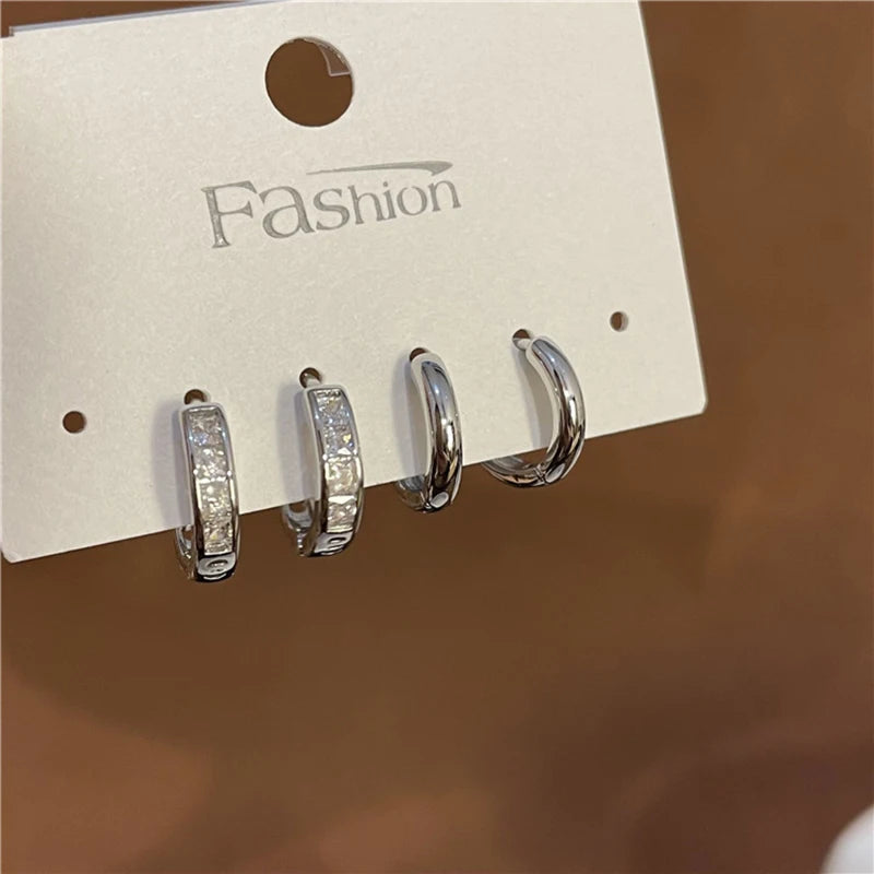 Stainless Steel Hoop Earrings with Zircon Crystals - Smarsty