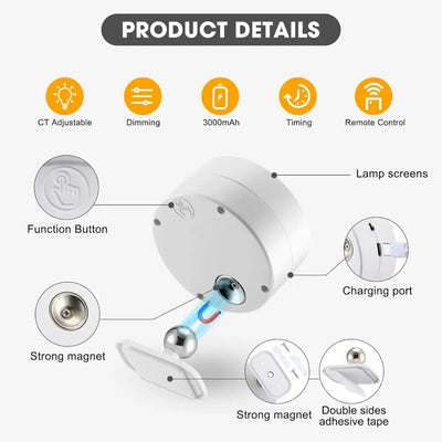 Magnetic LED Wall Light with Dimmable Touch Control - Smarsty