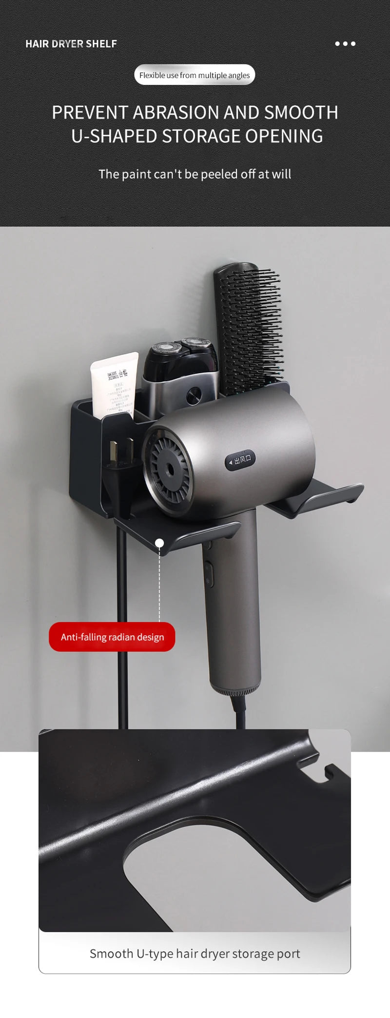 Wall Mounted Hair Dryer Holder Organizer for Bathrooms - Smarsty