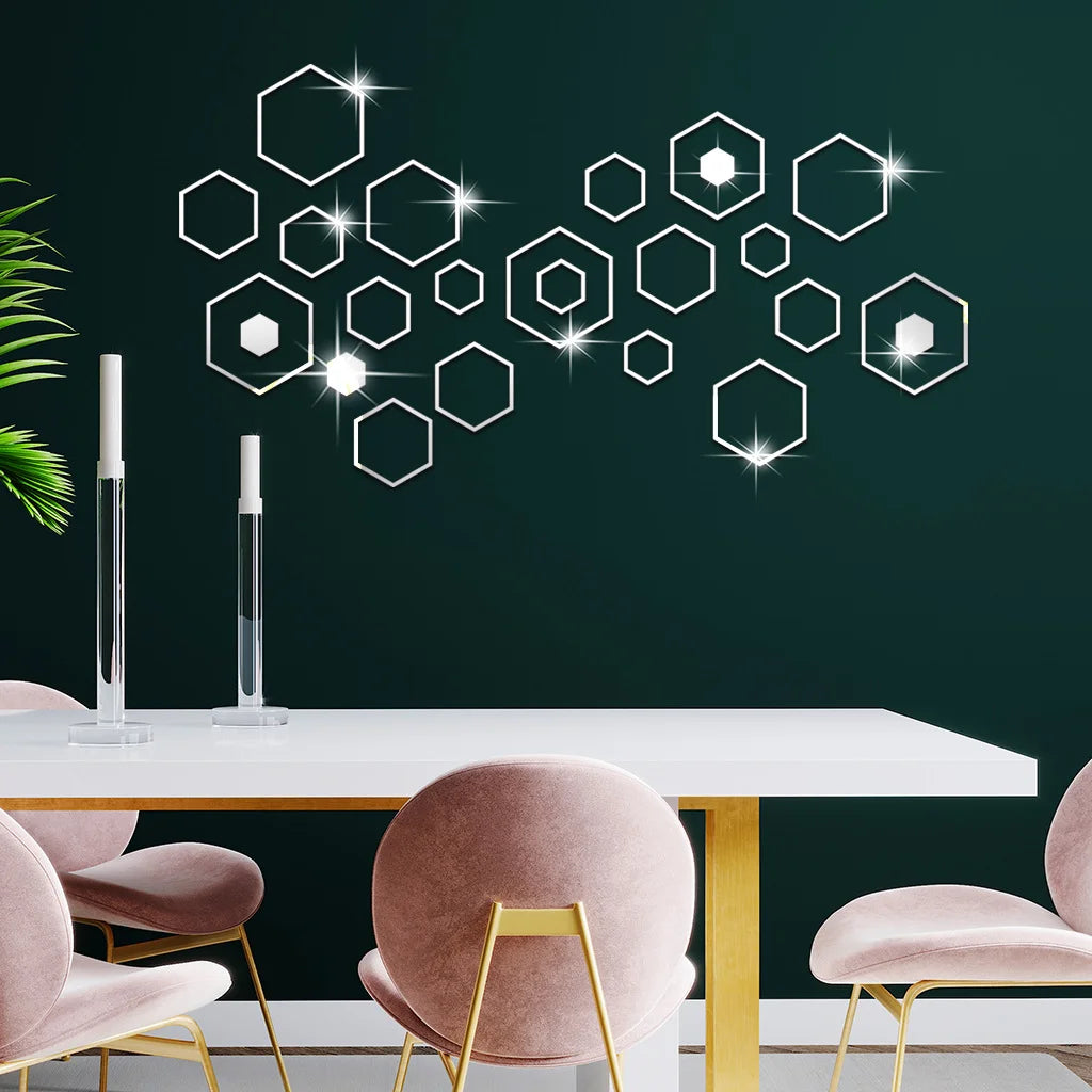 24pcs 3D Hexagonal Mirror Wall Stickers for Home Decor - Smarsty