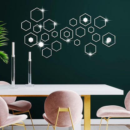24pcs 3D Hexagonal Mirror Wall Stickers for Home Decor - Smarsty