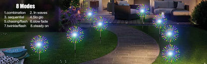 4 Pack Solar Firework String Lights - IP65 Waterproof 8 Modes w/Remote, Outdoor Christmas Decor for Garden/Patio/Party