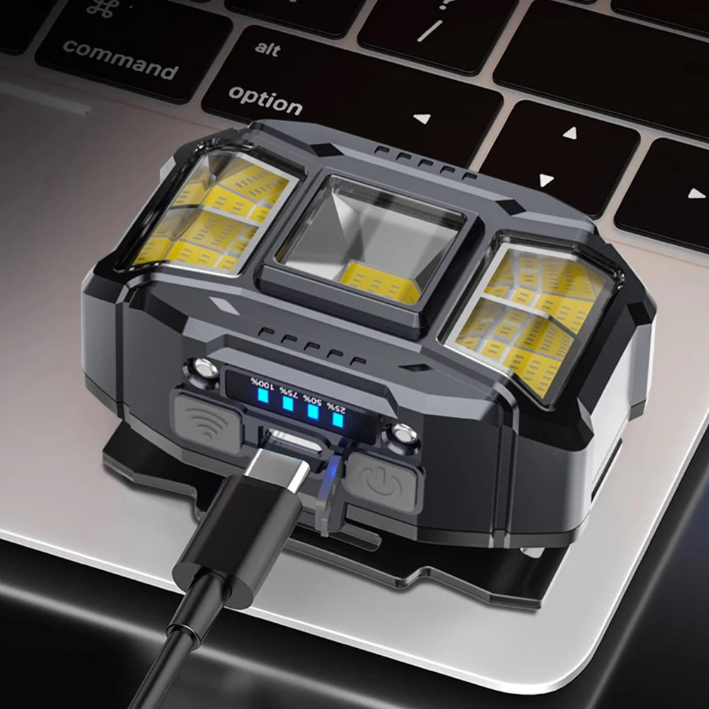 COB LED Outdoor Head Lamp Motion Sensor Strong Light Headlight Power Display Head Mounted Flashlight for Outdoor Night Fishing