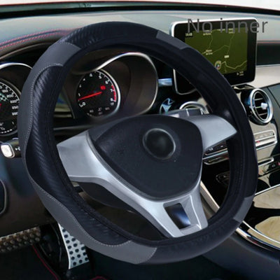 Carbon fiber pattern PU leather steering wheel cover with no inner ring design, full elasticity, anti slip and wear-resistant, m