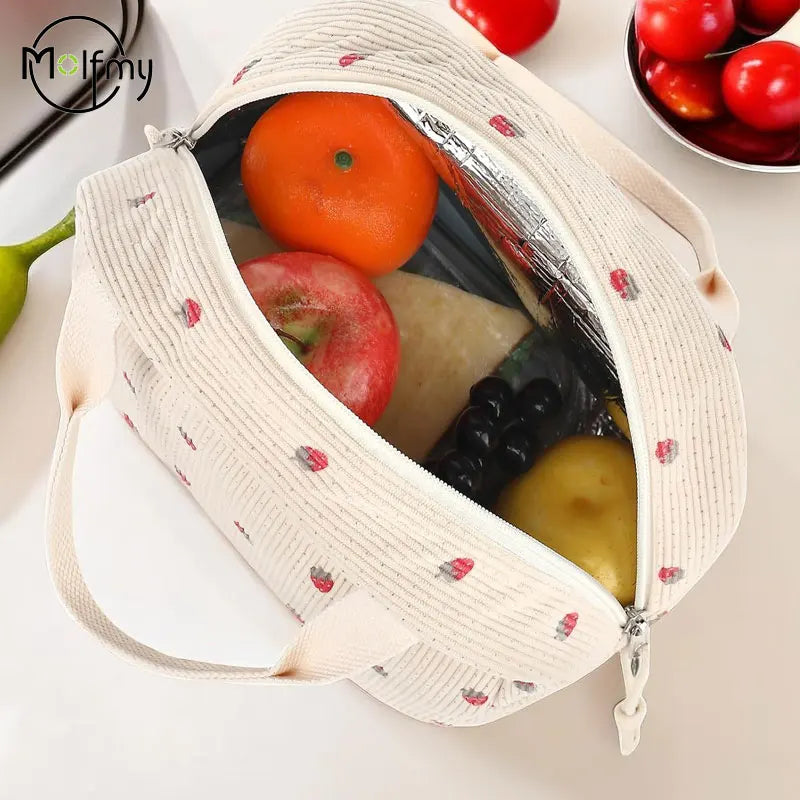 Corduroy Insulated Lunch Bag For Kids Thermal Cooler - Smarsty
