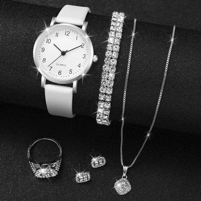Fashion Women's Quartz Watch with Leather Band and Diamonds - Smarsty